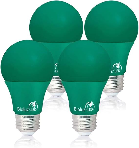 4 Pack Bioluz LED Color Tinted Light Bulbs Blue Red Yellow Green 60W Replacement Non-Dimmable A19 LED Bulbs
