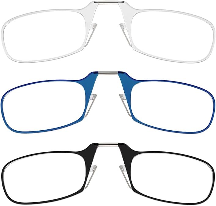 ThinOptics Readers Rectangular Reading Glasses, 3 Pack-Black, Clear, Blue, 44mm + 1.5