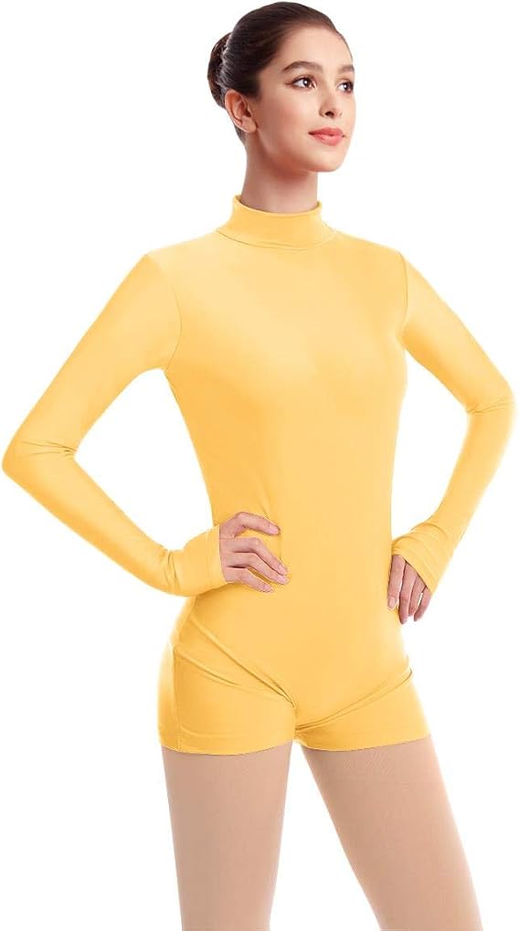 Women's Mock Neck Long Sleeve Dance Gymnastics Leotards for Ballet Team Train Top Bodycon Rompers Bodysuit Dancewear