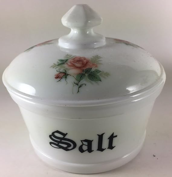 Covered Salt Tub w/"Salt" - Rosso Exclusives - American Made - Mosser Glass USA (Milk w/Roses)