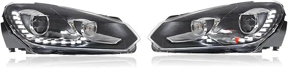 Head Light Assembly Compatible For GOLF MK6 Headlights 2009-2012 R20 Upgrade GTI L/ED Headlamp Compatible For VW MK6 Accessories(With light Bulb)