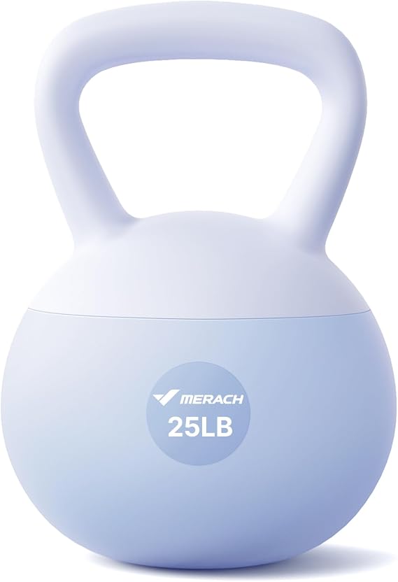 MERACH Soft Kettlebells 15/25 LB Shock-Absorbing Cushioned Base Anti-Slip | Safe Strength Training Kettle Bells for Women Home Gym, Wide Non-Slip Handle, Sea and Iron Sand Filled, Pink 15LB / Blue 25LB
