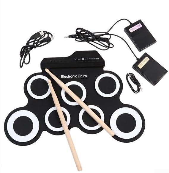 Portable Electronic Drum Set For Kids, Rollable Practice Pad With Pedals And For-Sticks, PVC Silicone Material, Fun Music Learning For-Gift For Boys Girls Home Travel(Black)
