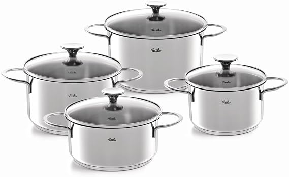 Fissler Copenhagen/Stainless Steel 4-Piece Saucepan Set Saucepan Set Pots with Glass Lid 3 Cooking Pots 1 Stewing Pan - Induction