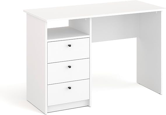 Komto Computer Desk with Drawers – 110x50cm White Desk with Storage, Compact Work Table for Home Office