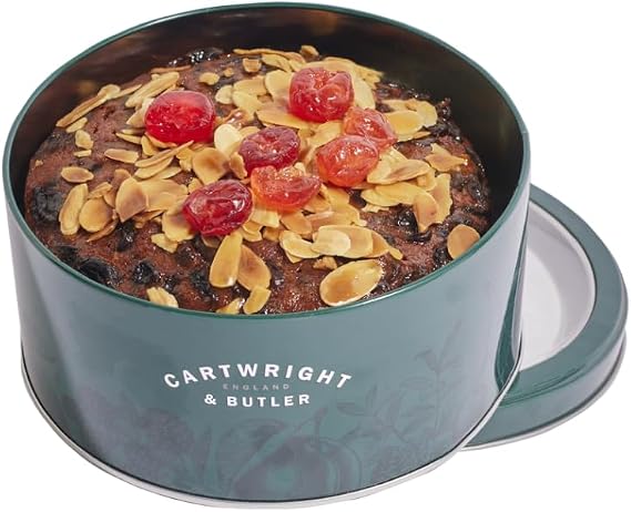 Cartwright & Butler Cherry and Almond Fruit Cake, Presented in a Signature Round Loaf Tin, 600g