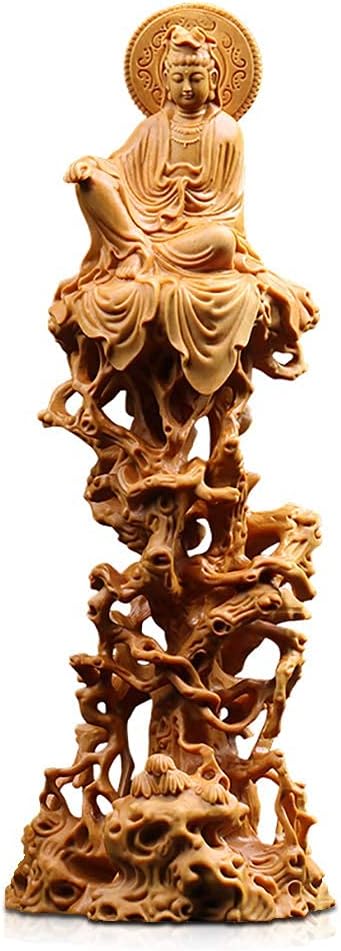 25cm Solid Wood Kuan Yin Statue, Guanyin Bodhisattva Carving Home Decor