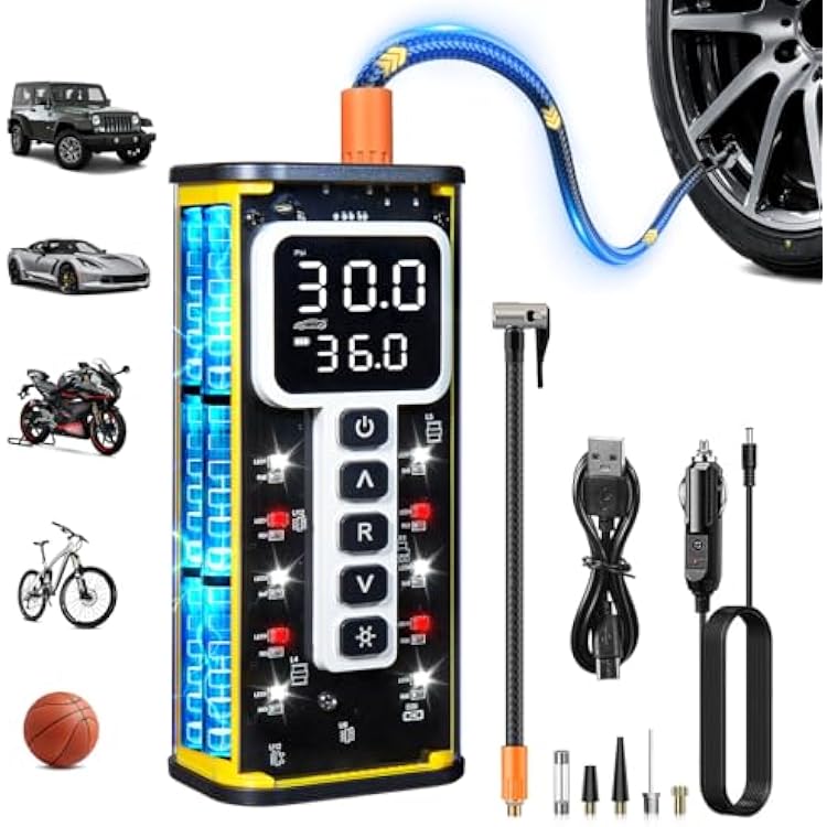 Tire Inflator Portable Air Compressor, Upgraded 150 PSI Air Compressor for Car Tires, Auto Shut-Off Fast Inflation Tire Pump with Pressure Gauge & LED Light for Car, Bike, Motorcycle, Ball