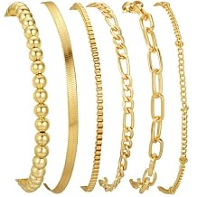 Mujahid 14K Gold Plated Bracelets for Women Waterproof, Jewelry Sets Trendy Thin Dainty Stackable Cuban Link Paperclip Chain Bracelet Pack Fashion Accessories Gifts for Womens