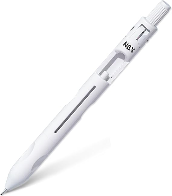 Cute Mechanical Pencil, Metal Grip, Refillable for School Supplies Kid Student Writing, Drafting Drawing Sketching, Mechanical Pencils Set with Lead Refills & Compass & Ruler & Eraser (White,1-PACK)