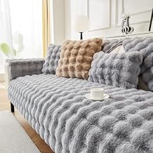 Eanpet 5Pcs Couch Cover Set Washable Sofa Cover for Dogs Pets Faux Fur Nonslip Sofa Slipcover with Loveseat Cover Pillow Covers Arm Covers Decorative Furniture Protector,Grey