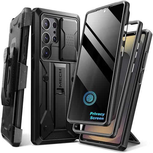 TONGATE for Samsung Galaxy S24 Ultra Case, [with Privacy Screen Protector & Slide Camera Cover] [2 Front Frames] Full-Body Heavy Duty S24 Ultra Case with Stand & Belt Clip Holster, Black Privacy 6.8
