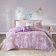 Intelligent Design Kids 100% Cotton Comforter Set - Fun Print and Vibrant Color Modern Design All Season Cozy Bedding, Matching Shams, Decorative Pillow, Full/Queen, Unicorn Reversible Pink