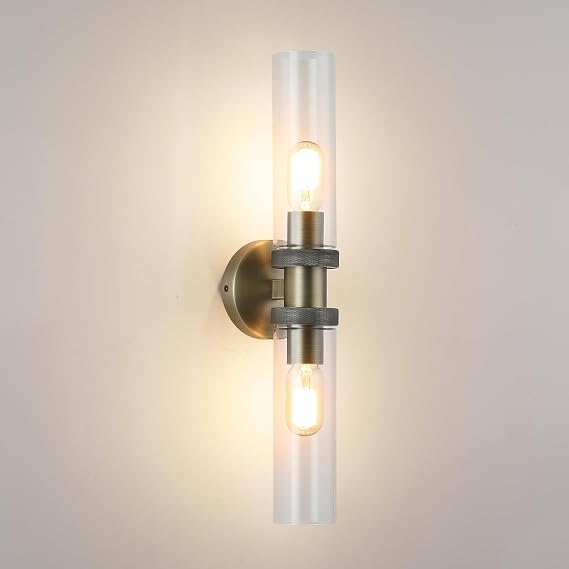 Bathroom Vanity Lights, Hardwired Brushed Bronze Wall Sconces 22 Inch with Clear Glass, Wall Light Fixtures, Vanity Lighting for Bathroom Mirror Bedroom Living Room Hallway