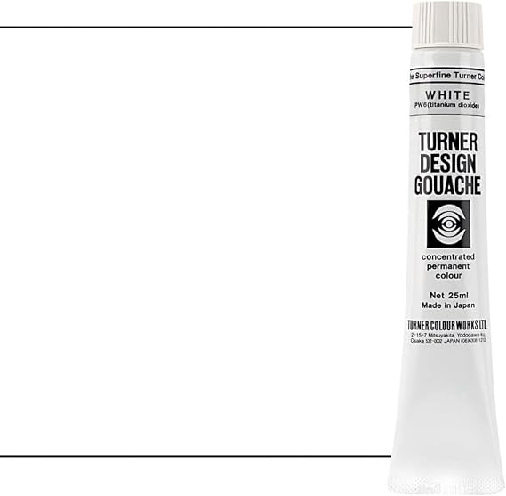 Turner Colour Works Design Gouache Concentrated Permanent Color - 25ml Tube, White - Watercolor Paint, Made in Japan, Opaque Layering Abilities