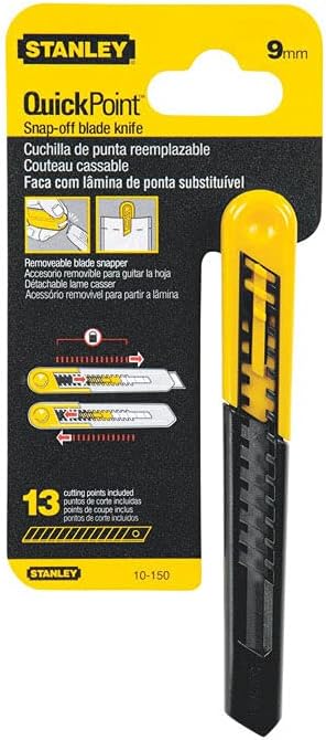 Stanley 10150 Straight Handle Knife w/Retractable 13 Point Snap-Off Blade, Yellow/Gray