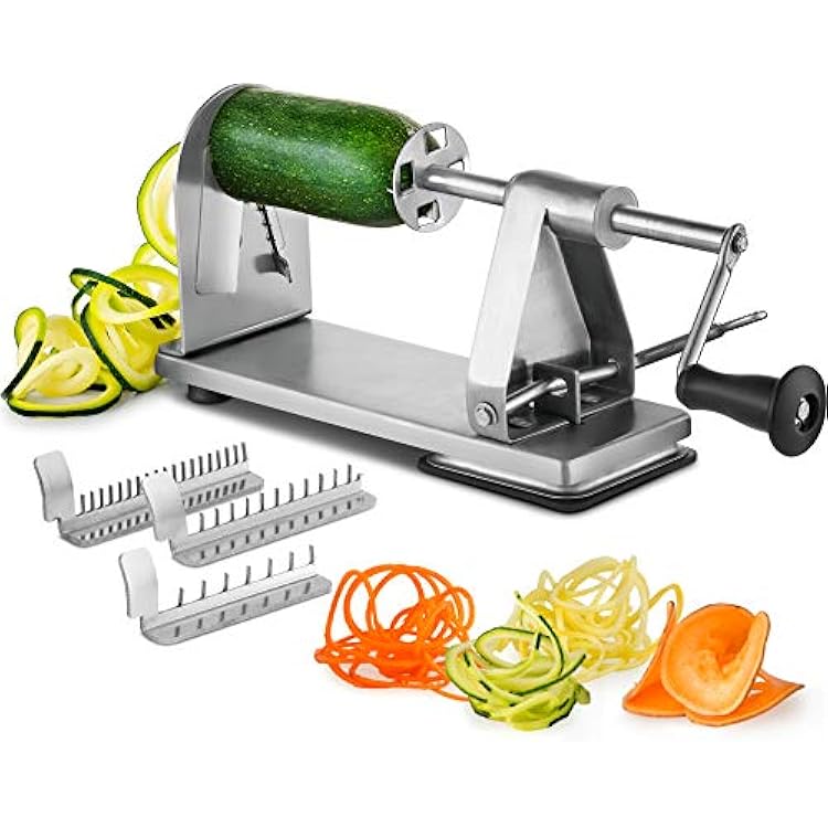 MITBAK Stainless Steel Spiralizer Vegetable Slicer | Industrial-Grade 3-Blade Zoodle Maker | Zucchini spaghetti maker | Great For Salad, Low Carb, Paleo, Vegan, Spaghetti | Suction Base For Non Slip