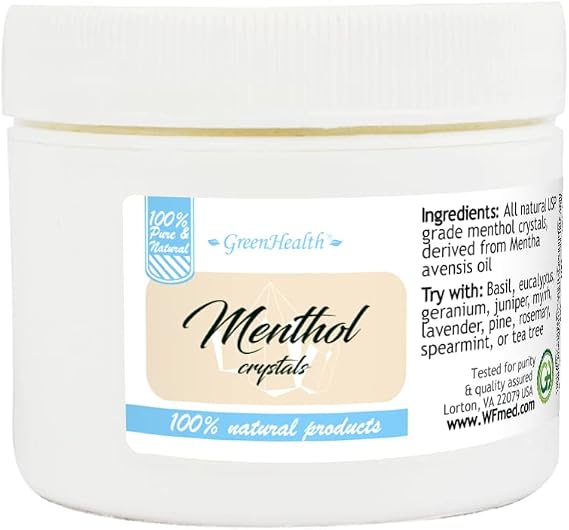Greenhealth - 1oz - Menthol Crystals in a White Plastic Jar (Melting Point is Approximately 95 to 107 Degrees F)