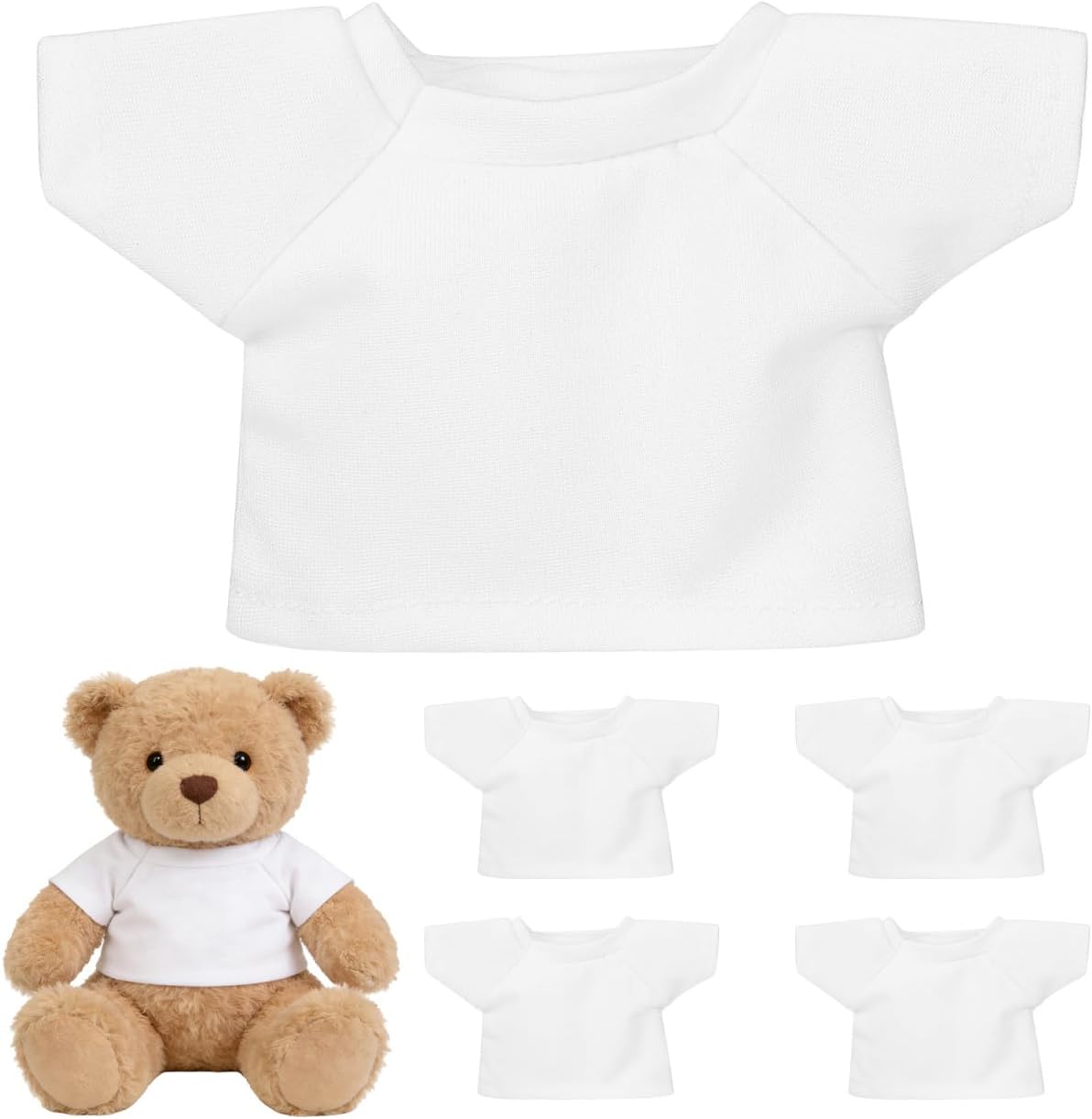 Hemobllo 5 Pack Teddy Bear Clothes, Plain White T-Shirts for Stuffed Animals, DIY Craft Plain Clothes for Plush Toys, Mini Bear Tshirt Outfit for Customising & Painting