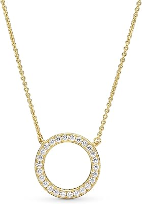 Pandora Circle of Sparkle Necklace - Reversible Womens Necklace - Great Gift for Women - 14k Gold & Clear Cubic Zirconia - 17.7