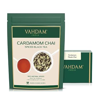 VAHDAM, Cardamom Chai Tea Loose Leaf (50 Cups,3.53 oz) India's Traditional Cardamom Tea | Spiced Chai Tea | Brew Hot, Iced Or Chai Latte/Masala Chai | Whole Loose-Leaf, Vacuum Sealed