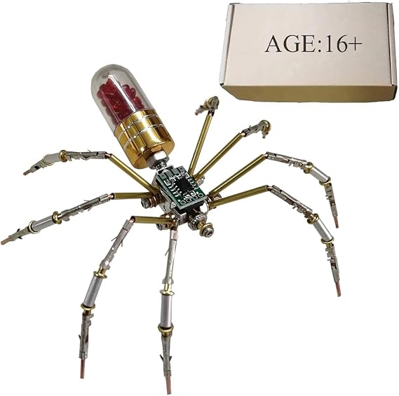 3D Steampunk Metal Mechanical Round-bellied Tiny-spider Assembly Model Kit for Adults, DIY Spider Action Jigsaw Metal Puzzle Insect Toy (Kit Version/90PCS/Red)