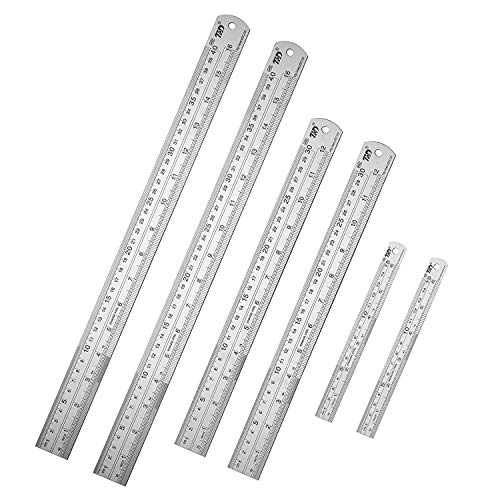ZZTX Metal Ruler Stainless Steel Ruler Straight Edge Measuring Tool 6 Inch 12 Inch  16 Inch 6 Pack Set