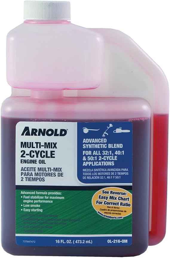 Arnold 2-Cycle Engine Oil Mix, for Chainsaws, Trimmers, and Blowers, Compatible with Major Brands, Tip N Measure Plastic Bottle, 16 oz.