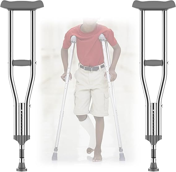 Kid Underarm Crutches, Lightweight Aluminum Walking Crutches, 9 Adjustable Height, Comfortable Underarm Pad, Medical Crutches for Height 4' 4''~4' 8'', 1 Pair