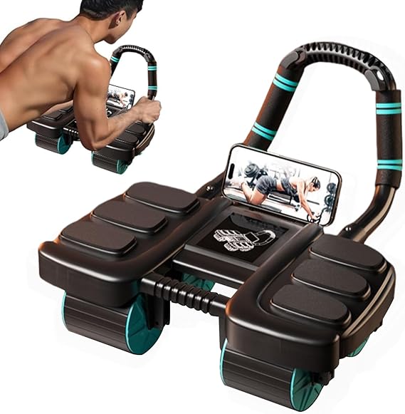 Abdominal Wheel Roller New Ab Roller Exercise Wheel abs Workout Equipment Machine of Home Fitness Sports Sliders for Core Trainer Gym Automatic Rebound Elbow Support With Built-in Phone Holder