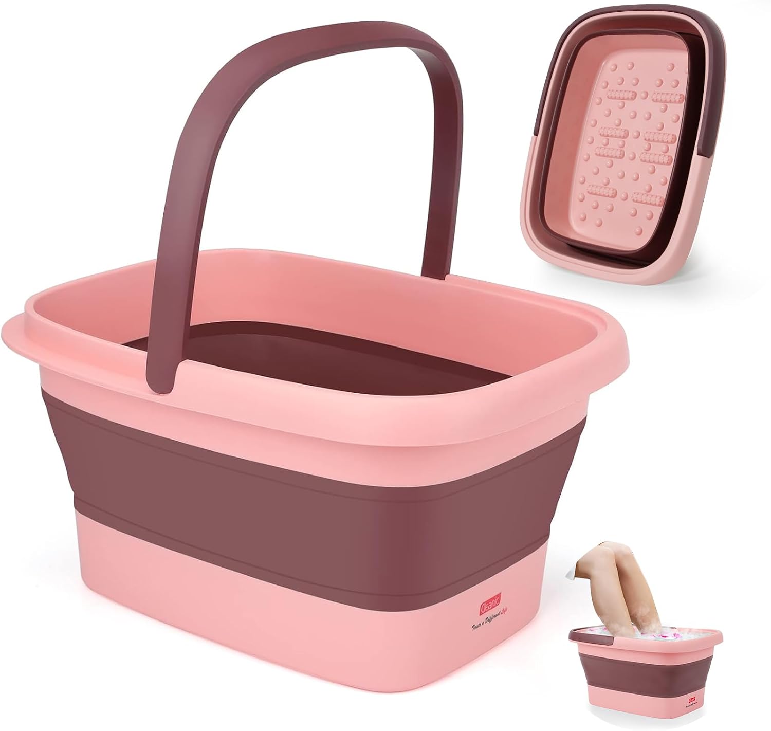 DEANIC Foot Bath with Massage Foldable Foot Bath Foot Bath with Massage with Handle Portable Foot Massage (Pink)