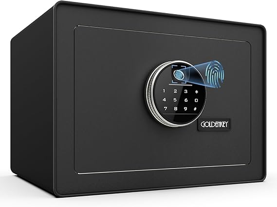 GOLDENKEY Digital Security Safe and Lock Box,Small Safe box for Money, Fingerprint Lock,Perfect for Home Office Hotel Business Jewelry Gun Use Storage,0.5 Cubic Feet,Black
