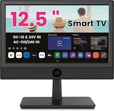 othoig 12.5 Inch Small Smart TV with Built-in Apps, Full HD 1080P Mini Flat Screen TV, WiFi & Bluetooth, ATSC Digital Tuner, USB/HDMI/AV Inputs,12V Car Charger Small TV for Kitchen,Bedroom,RV,Office