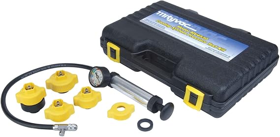 Mityvac MV4530 Automotive Cooling System Pressure Test Kit, Hand-Operated, Push-Button Valve, Self-Locking Quick-disconnects, Includes 4 Radiator/Coolant Bottle-Neck Adapters, Custom Molded Case