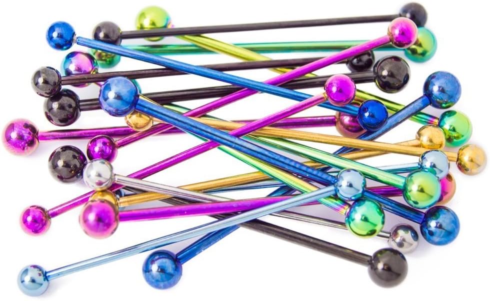BodyJewelryOnline Industrial Piercing Barbell 10-Pack - 14ga Anodized Titanium Piercing Barbells