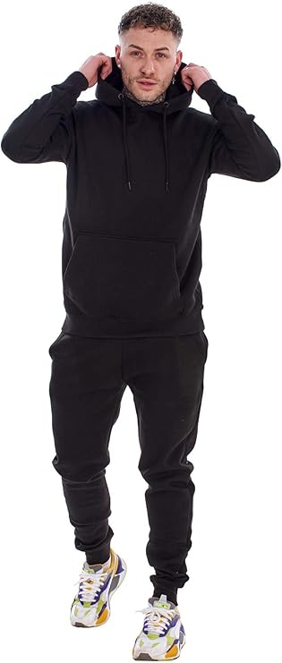 Malay Mens Hooded Plain Tracksuit Fleece Ribbed Cuff Sweatshirts Cotton Blend Joggers