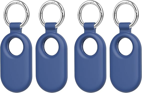 Tracker Holder Compatible for Samsung Galaxy SmartTag 2 - Blue | Tag Keychain Ring Item Finders Case Pack of 4