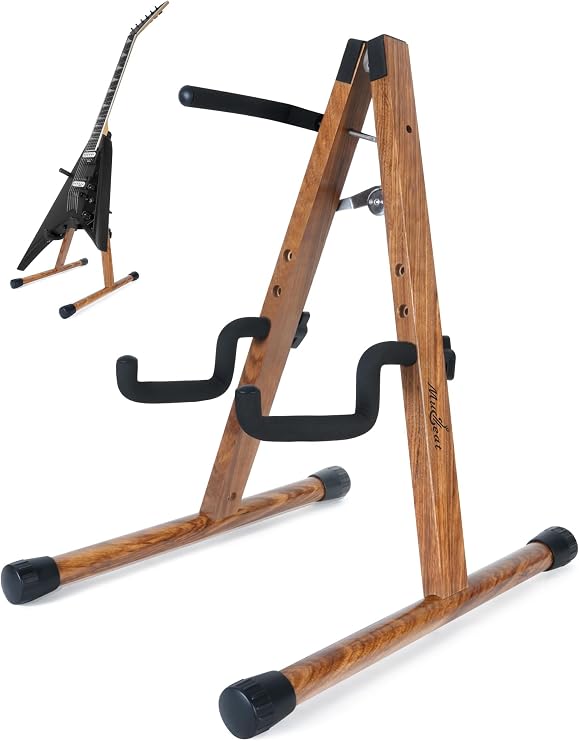Electric Guitar Stand, Universal A-Frame Bass Stand with Anti-Tip Arm &amp; EVA Pads, Electric Bass Rack Holder Fit Kelly, Rhoads, Firebird, Explorer, Strandberg, or Other Extreme Shape for Studio Stage