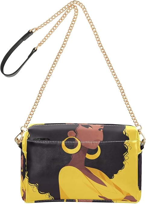 Mad Yellow African Girl Crossbody Small Bags For Women Vegan Leather Purse For Teens Zip Shoulder Bag