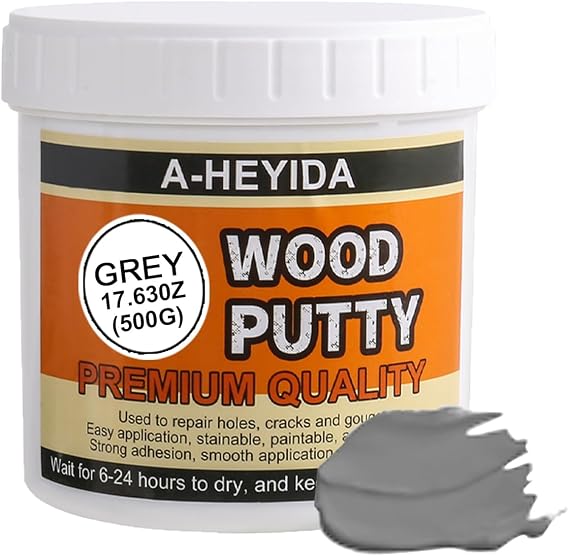 Gray Wood Filler Repair Kit - Paintable, Stainable Wood Putty for Restore Cracks and Holes on Wooden Floor Furniture, Vinyl, Laminate, Veneer, Cabinet