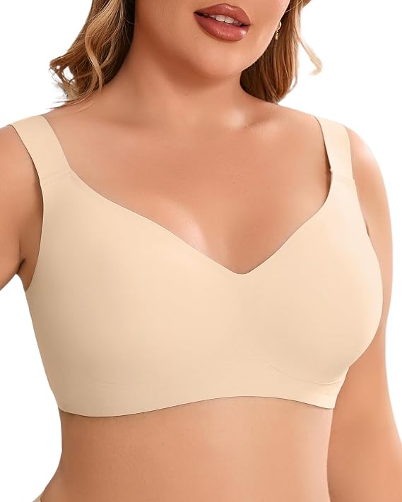 SHARICCA Seamless Minimiser Bra Women's Without Underwire Large Sizes Bra Push Up with Wide Straps Comfort Full Cups Padded Bustier Comfortable Non-Wired Bralette T Shirt Soft Seamless Bra