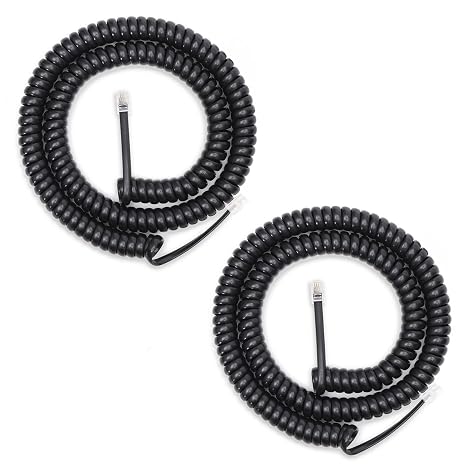 12FT RJ9 Telephone Cord, 2 Pack 4P4C Handset Cable Uncoiled, Black