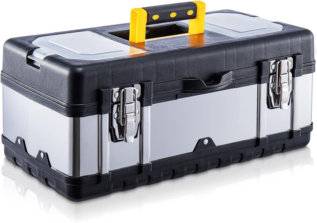 Generic 17 Inch Toolbox with Heavy Duty Metal Latch, Removable Internal Storage Unit, 3 Compartments, Waterproof, Perfect for Home Use
