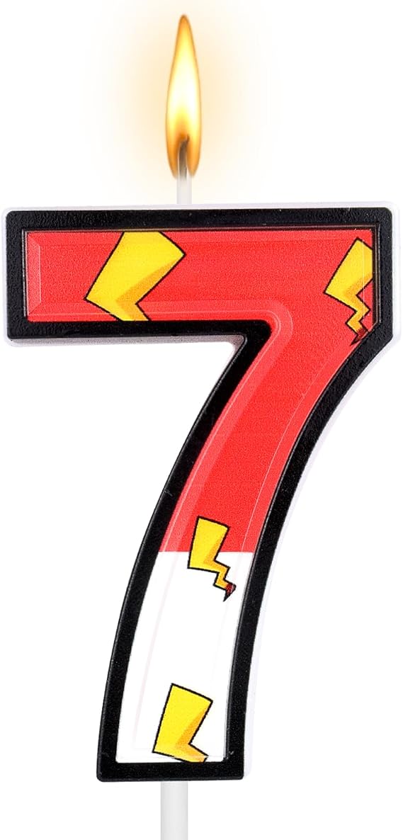 DERTE Red White Birthday Candle Cartoon Themed Number 7Candle