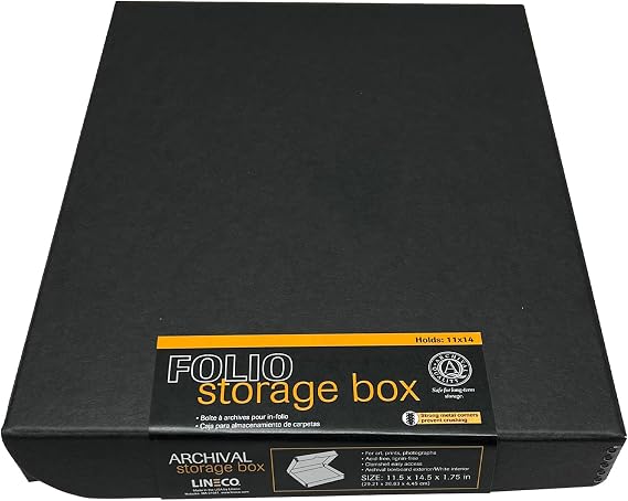 Lineco Clamshell Archival Storage Box, 11x14x1.75 Inch, Black | Acid-Free with Metal Edge Boxboard, Organize and Store Photos Documents Cards Negatives Magazine Prints Family Records DIY