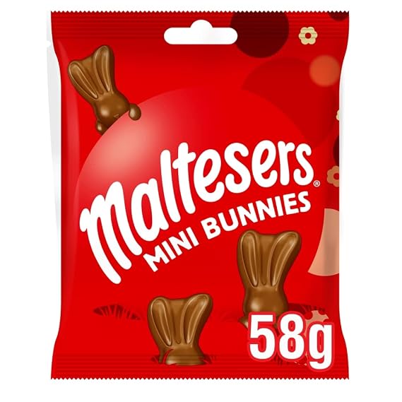 Maltesers Malteaster Mini Bunnies Bag 58 G | Crisp, Light Honeycombed Centers, Imported from the UK for Easter Basket Fillers.