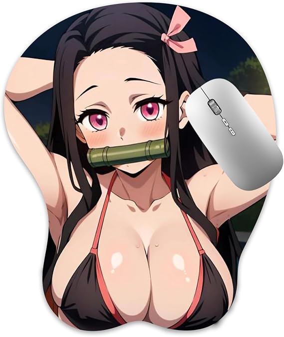 3D Mouse Pad Oppai Mousepad with Soft Gel Wrist Rest Anime Manga Gaming Boob pad Anti-Slip Mouse Mat (Nezuk )
