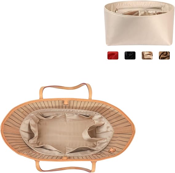 ZTUJO Purse Organizer Insert For Handbags, Silk Purse Organizer with Zipper, Silky Smooth, Bag Organizer For Speedy Neverfull Tote,onthego,Artsy, 6 Sizes(Small, Silky Beige)