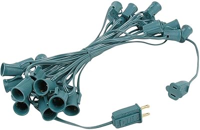 Novelty Lights 25 Foot String Light Set - IndoorOutdoor Stringer Set for Christmas, Wedding Decor, Patios, More - C9E17 Intermediate Base Green Wire, 12 Spacing