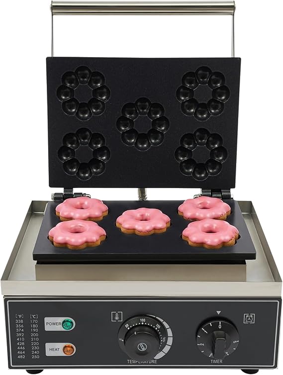 110V Doughnut Maker,5 Molds Commercial Mini Donut Machine,Adjustable Temperature & Time Breakfast Machine for Snack Bars (Donut Maker)
